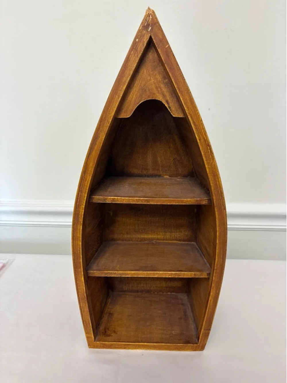 Rustic Wooden Canoe Boat Wall Shelf 3-Tier Nautical Cabin Décor 17”